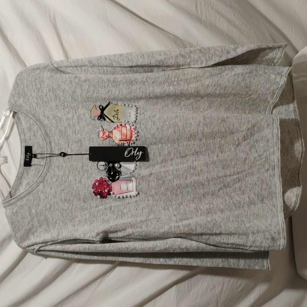 SALE! NWT Orly Women's Perfume Bottle & Pearl Detailed Shirt Sz.S/P (BX13)